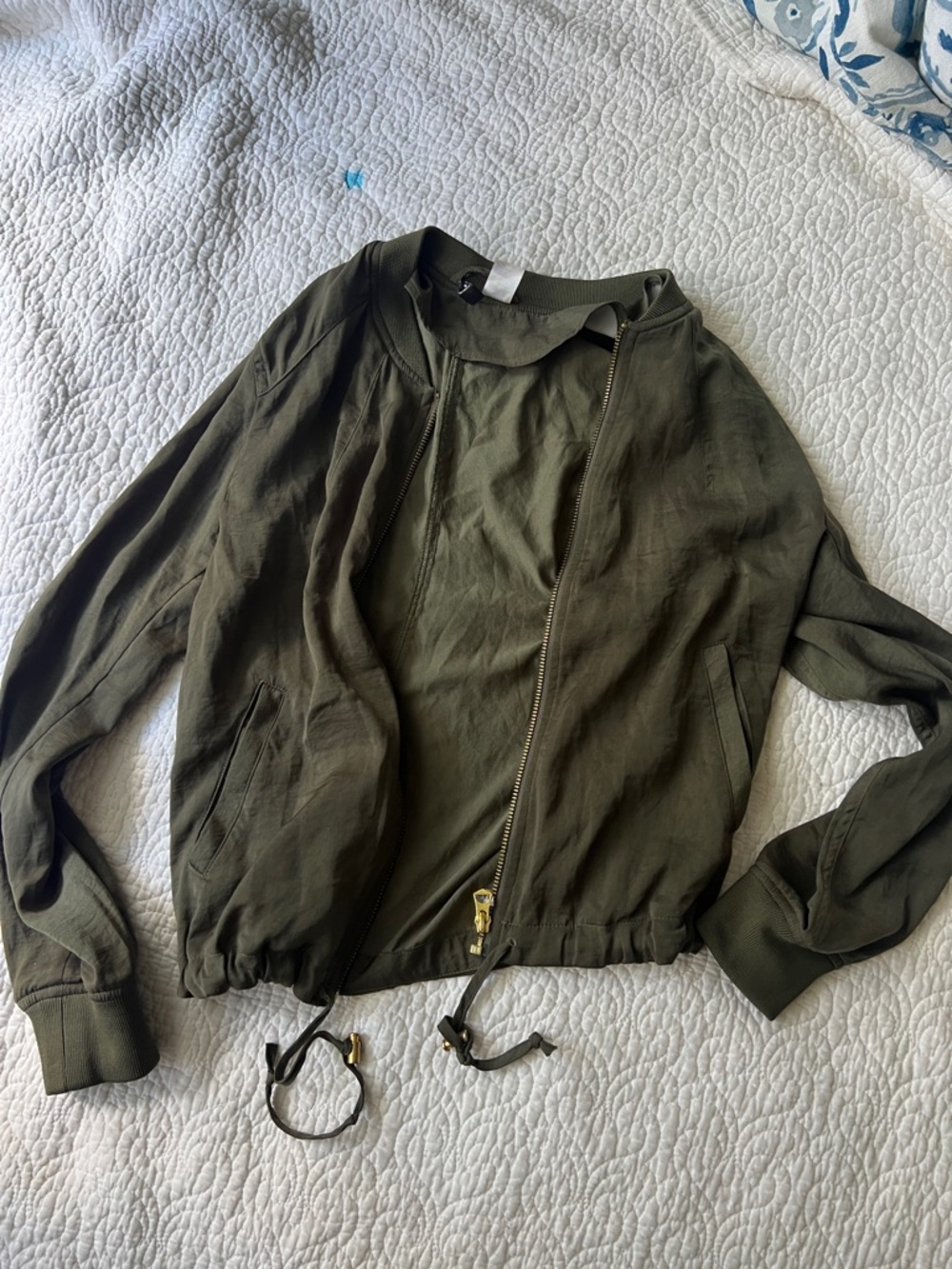 H&M Olive Green Women's Bomber Jacket with Drawstring Hem